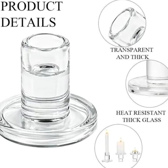 Candle Holders Glass Taper Candlestick Holders Set of 2 Clear Sturdy NEW - Picture 4 of 4